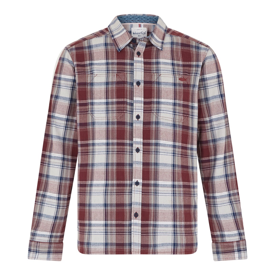 Weird Fish Matanic Long Sleeve Herringbone Check Shirt Oxblood