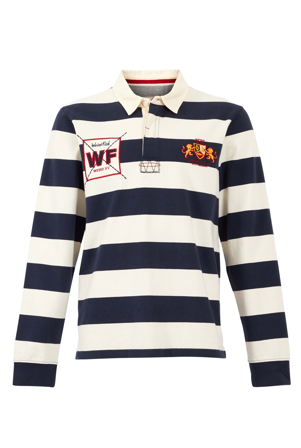 Weird Fish Leigh Organic Cotton Striped Rugby Shirt Navy Size M