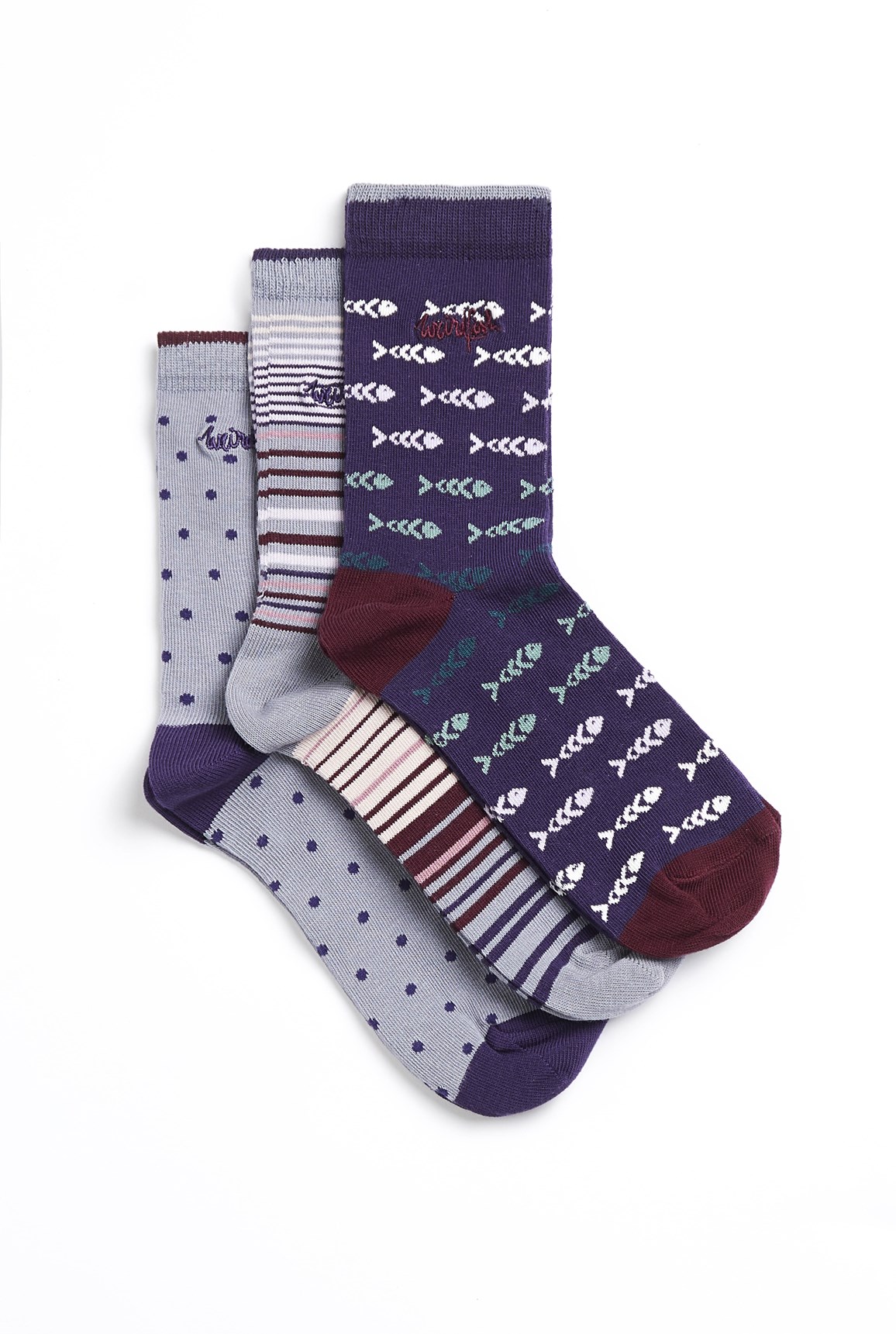 Weird Fish Parade Eco Socks  3 Pack Pearl Grey Size ONE