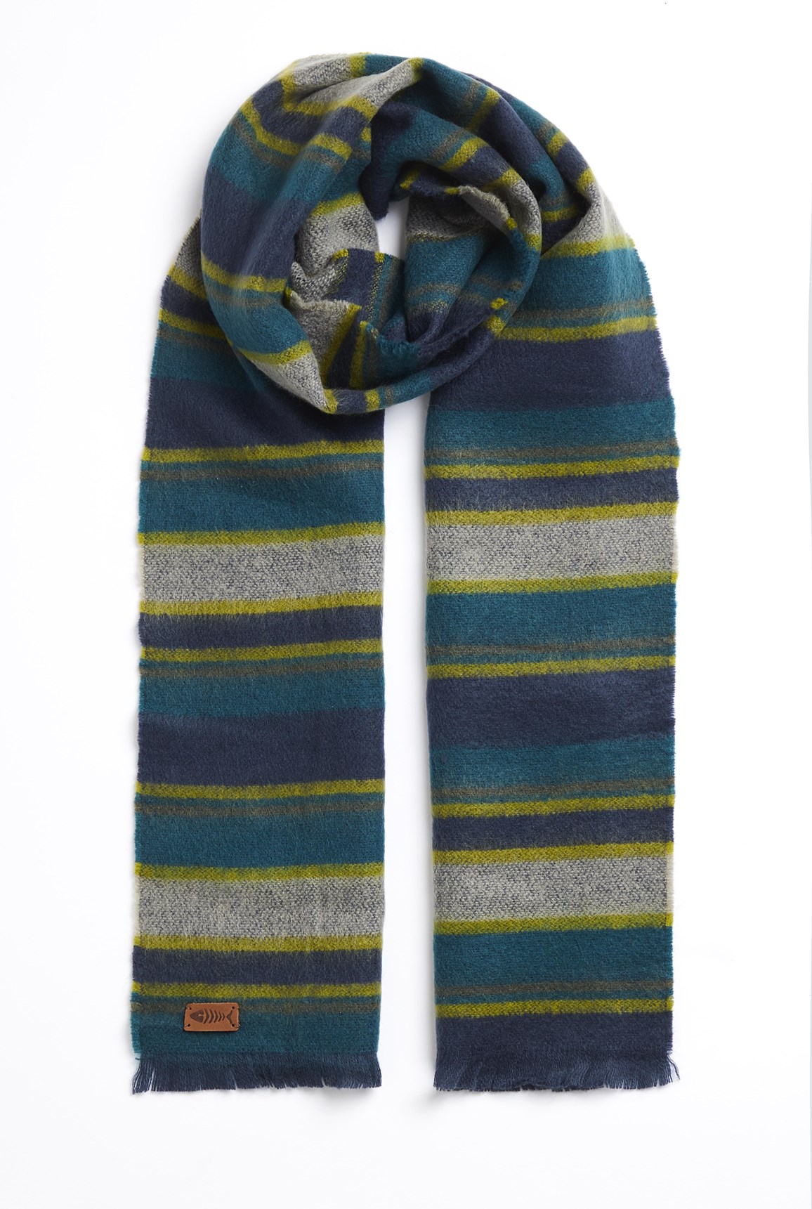 Weird Fish Arviat Brushed Woven Stripe Scarf Navy Size ONE