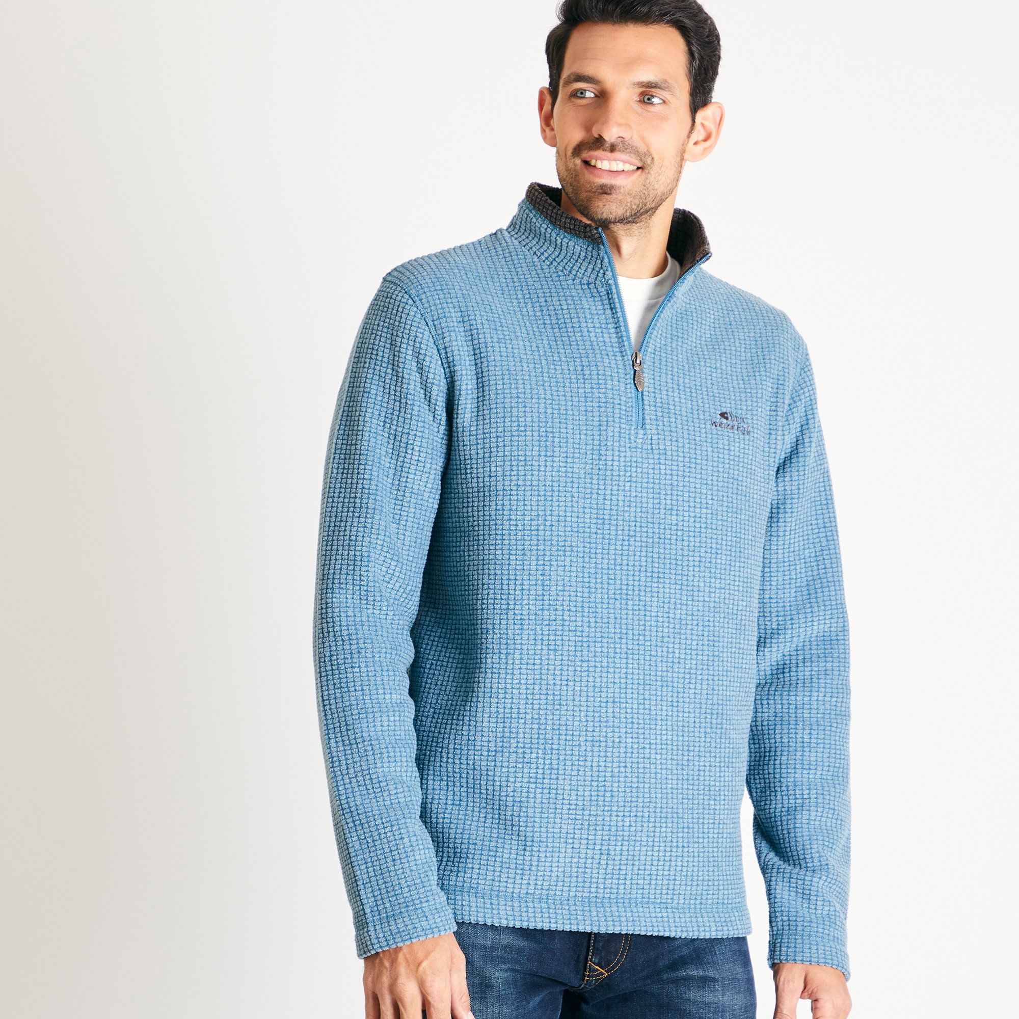 Newark 14 Zip Grid Fleece Sweatshirt Deep Sea Blue Newark 14 Zip Grid Fleece Sweatshirt Deep Sea Blue
